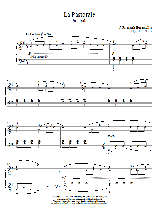 Friedrich Burgmuller Pastorale, Op. 100, No. 3 sheet music notes and chords arranged for Piano Solo