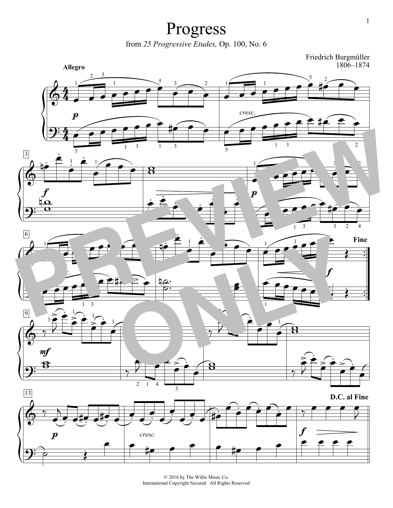 Friedrich Burgmuller Progress sheet music notes and chords arranged for Educational Piano