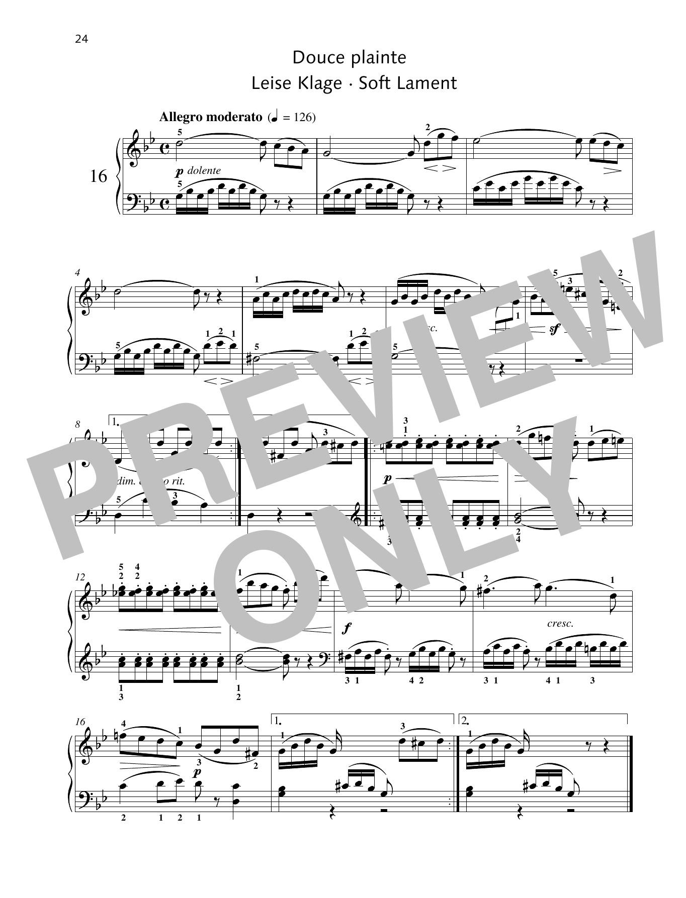 Friedrich Burgmuller Soft Lament sheet music notes and chords arranged for Piano Solo