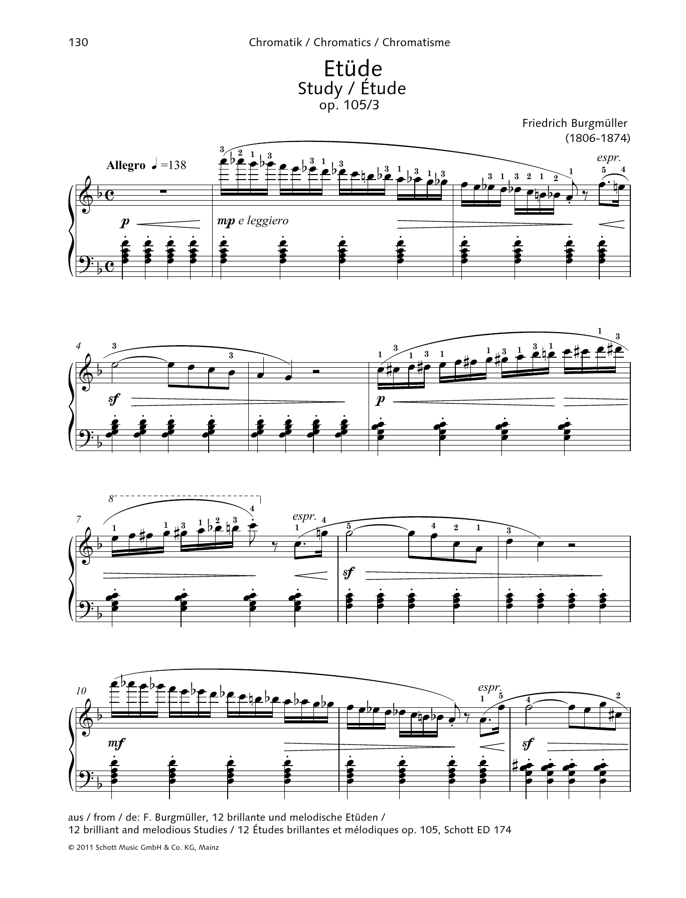 Friedrich Burgmuller Study sheet music notes and chords arranged for Piano Solo