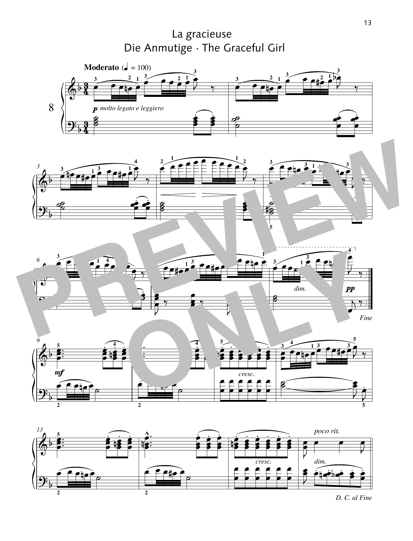 Friedrich Burgmuller The Graceful Girl sheet music notes and chords arranged for Piano Solo