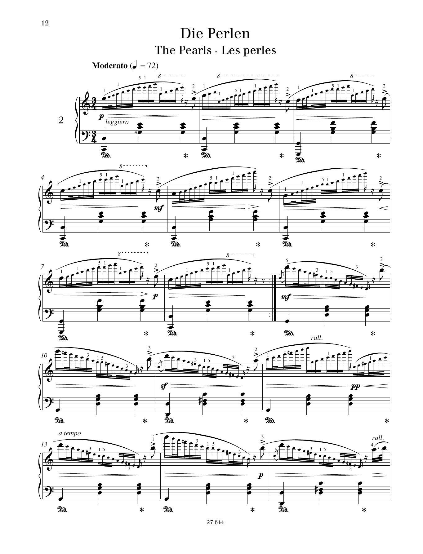 Friedrich Burgmuller The Pearls sheet music notes and chords arranged for Piano Solo