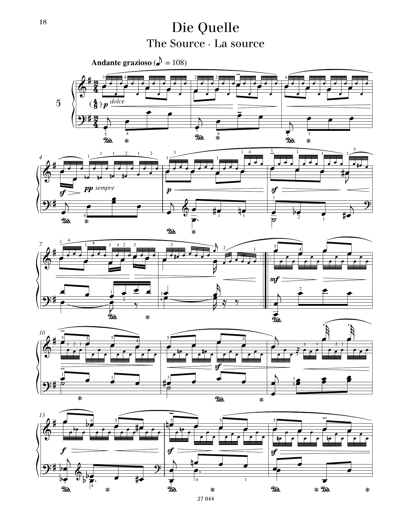 Friedrich Burgmuller The Source sheet music notes and chords arranged for Piano Solo