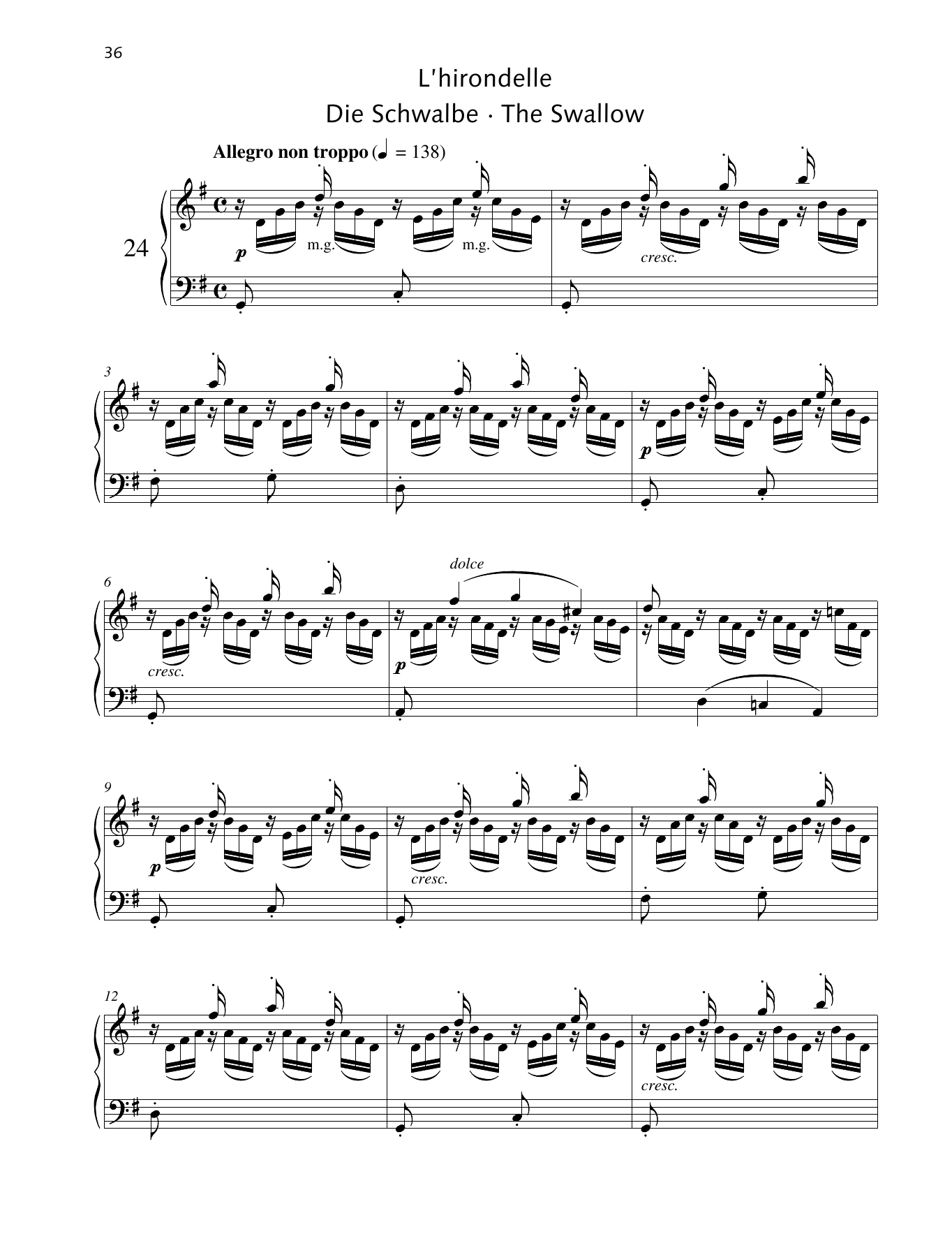 Friedrich Burgmuller The Swallow sheet music notes and chords arranged for Piano Solo