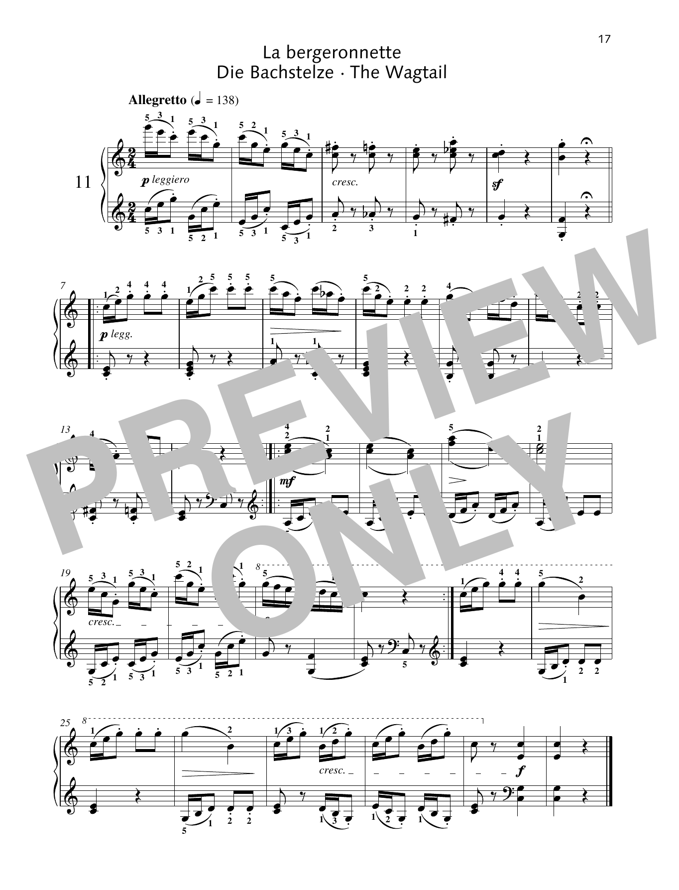 Friedrich Burgmuller The Wagtail sheet music notes and chords arranged for Piano Solo