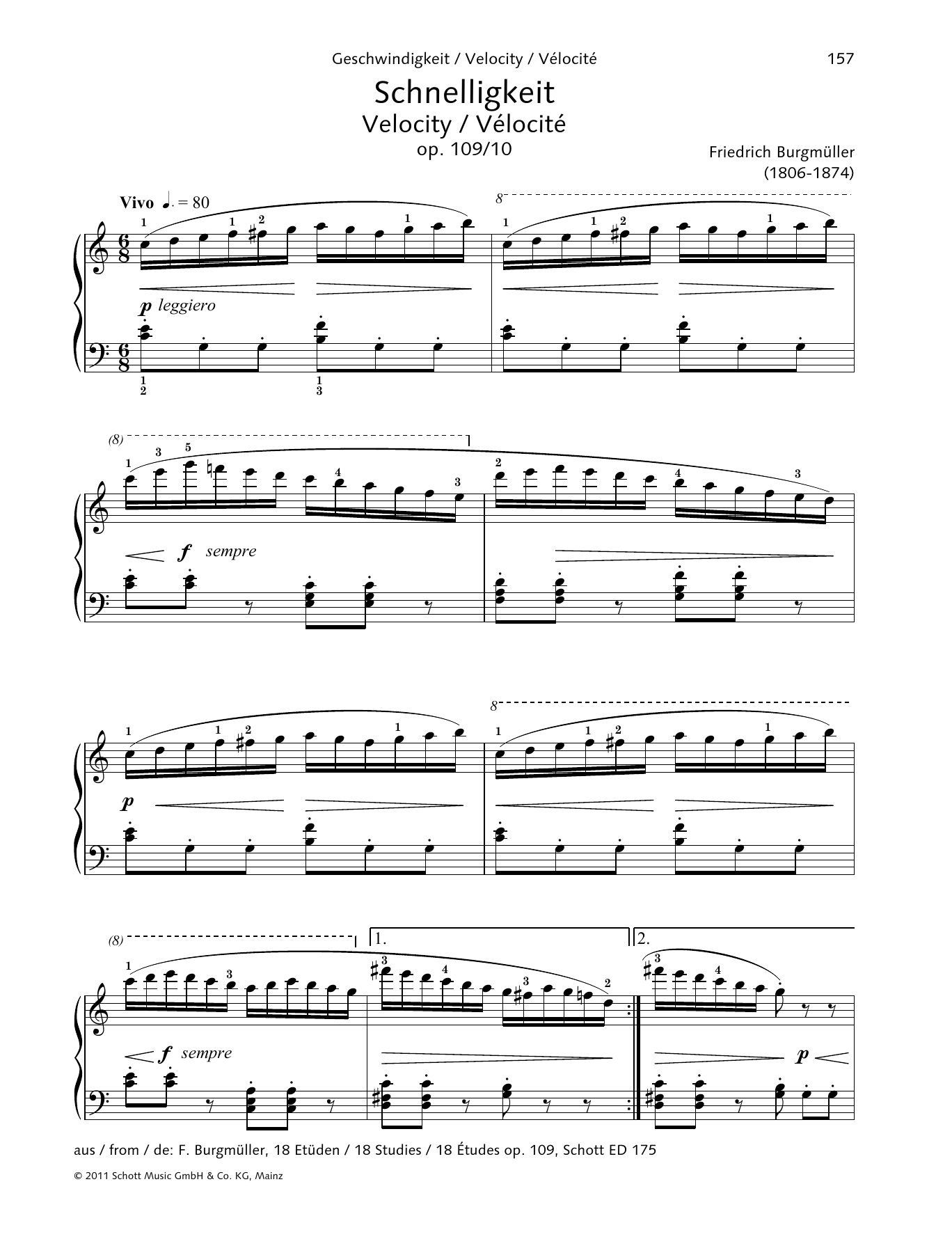 Friedrich Burgmuller Velocity sheet music notes and chords arranged for Piano Solo