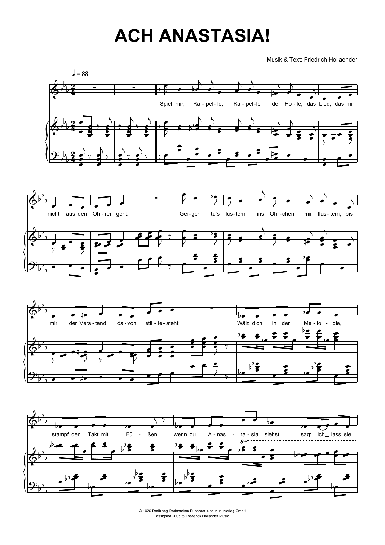 Friedrich Hollaender Ach Anastasia! sheet music notes and chords arranged for Piano & Vocal