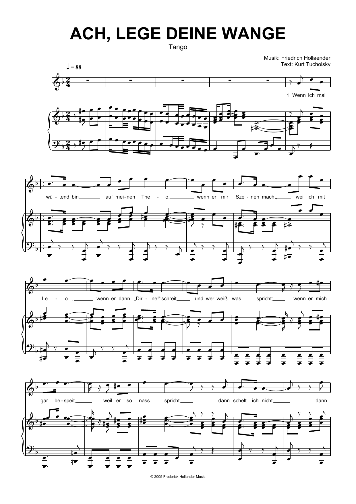 Friedrich Hollaender Ach, Lege Deine Wange sheet music notes and chords arranged for Piano & Vocal