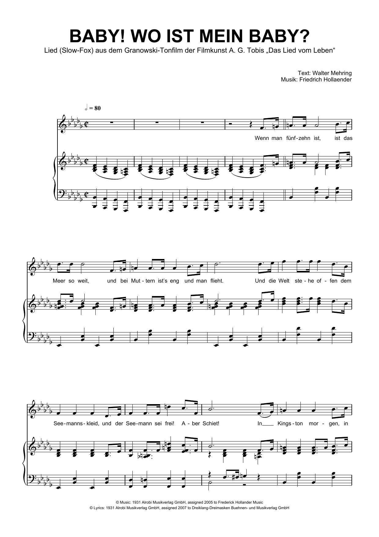 Friedrich Hollaender Baby! Wo Ist Mein Baby? sheet music notes and chords arranged for Piano & Vocal
