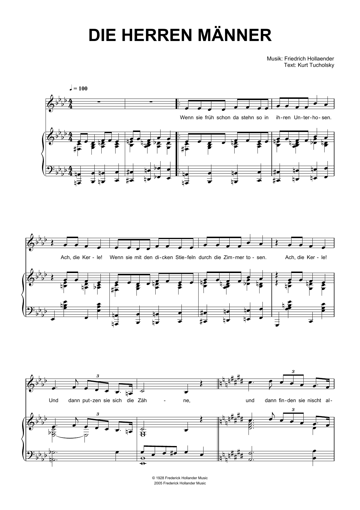 Friedrich Hollaender Die Herren Manner sheet music notes and chords arranged for Piano & Vocal