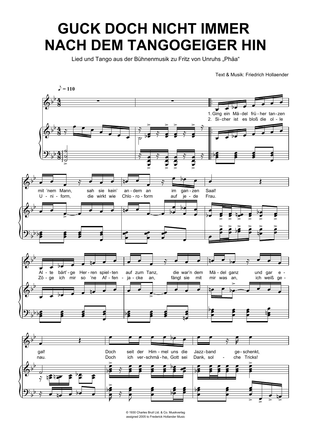 Friedrich Hollaender Guck Doch Nicht Immer Nach Dem Tangogeiger Hin sheet music notes and chords arranged for Piano & Vocal