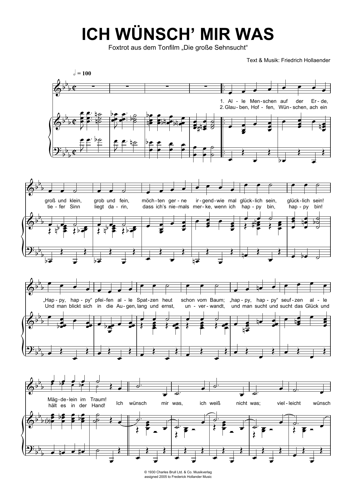 Friedrich Hollaender Ich Wunsch' Mir Was sheet music notes and chords arranged for Piano & Vocal