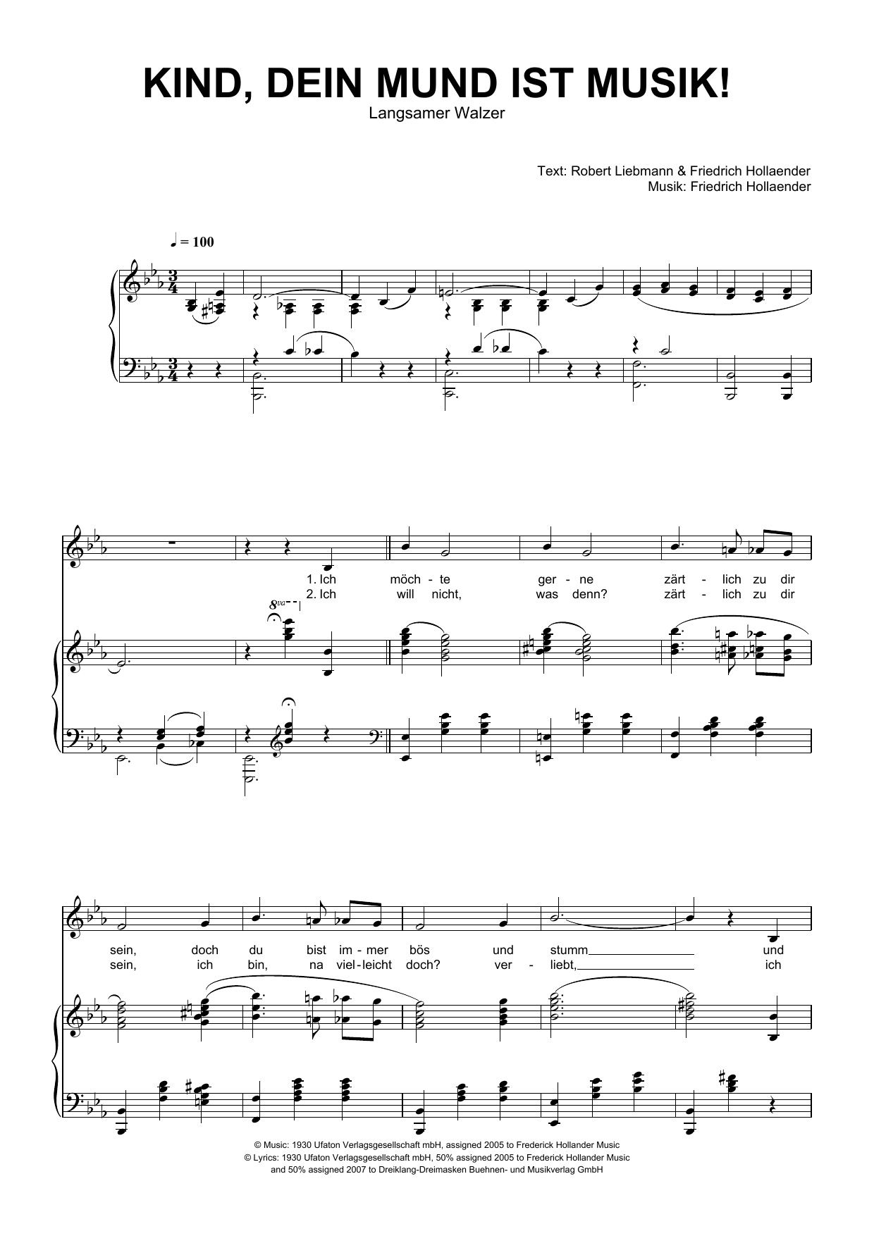 Friedrich Hollaender Kind, Dein Mund Ist Musik! sheet music notes and chords arranged for Piano & Vocal