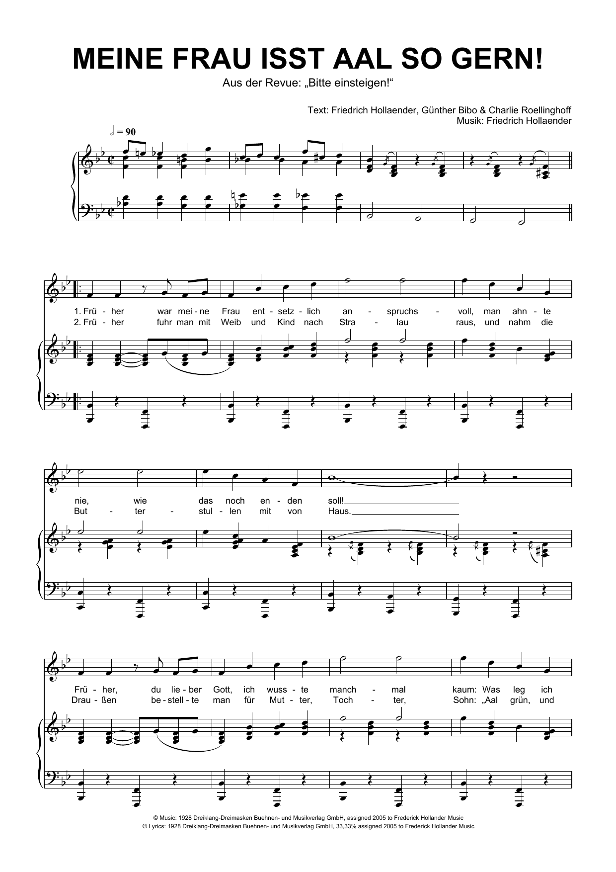 Friedrich Hollaender Meine Frau Isst Aal So Gern! sheet music notes and chords arranged for Piano & Vocal