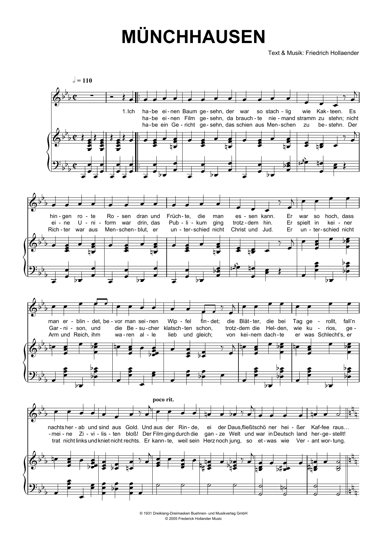 Friedrich Hollaender Munchausen sheet music notes and chords arranged for Piano & Vocal