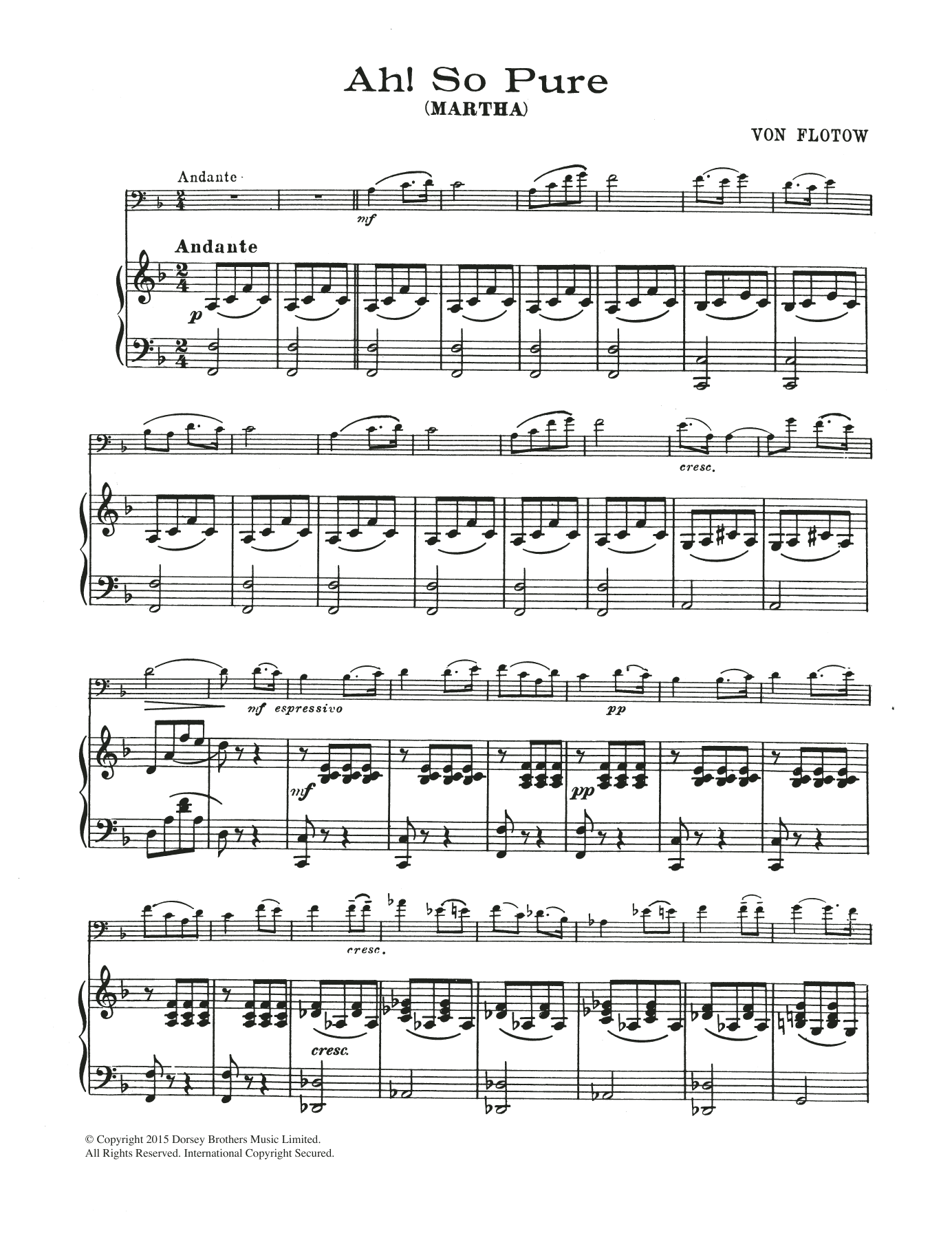 Friedrich von Flotow Ah! So Pure sheet music notes and chords arranged for Cello Solo