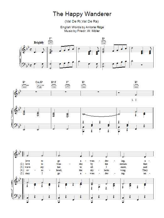 Friedrich W. Moller The Happy Wanderer (Val-De-Ri, Val-De-Ra) sheet music notes and chords arranged for Piano, Vocal & Guitar Chords