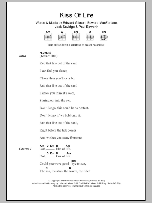 Friendly Fires Kiss Of Life sheet music notes and chords arranged for Guitar Chords/Lyrics