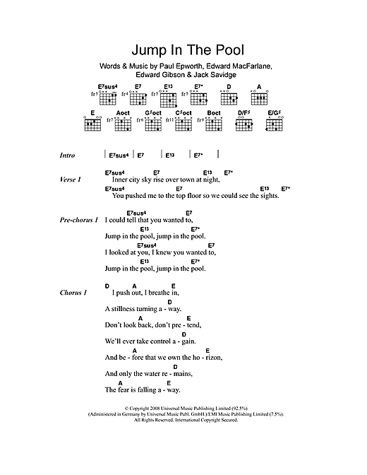Friendly Fires Jump In The Pool sheet music notes and chords arranged for Guitar Chords/Lyrics