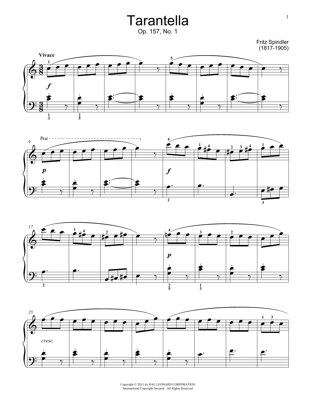 Fritz Spindler Tarantella sheet music notes and chords arranged for Educational Piano