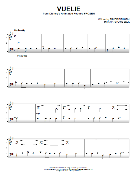 Frode Fjellheim & Christophe Beck Vuelie (from Disney's Frozen) sheet music notes and chords arranged for Easy Piano