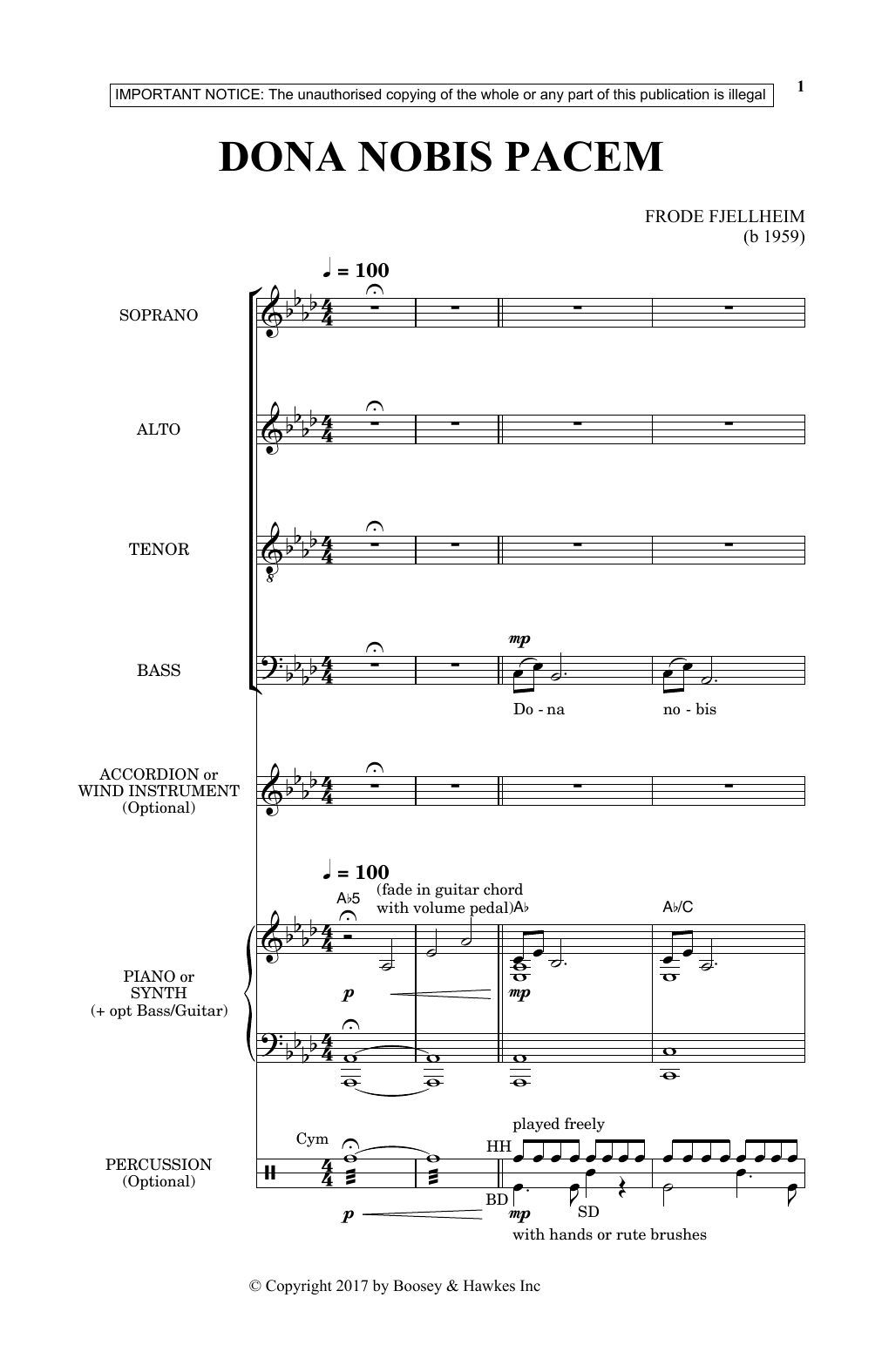 Frode Fjellheim Dona Nobis Pacem sheet music notes and chords arranged for SSA Choir