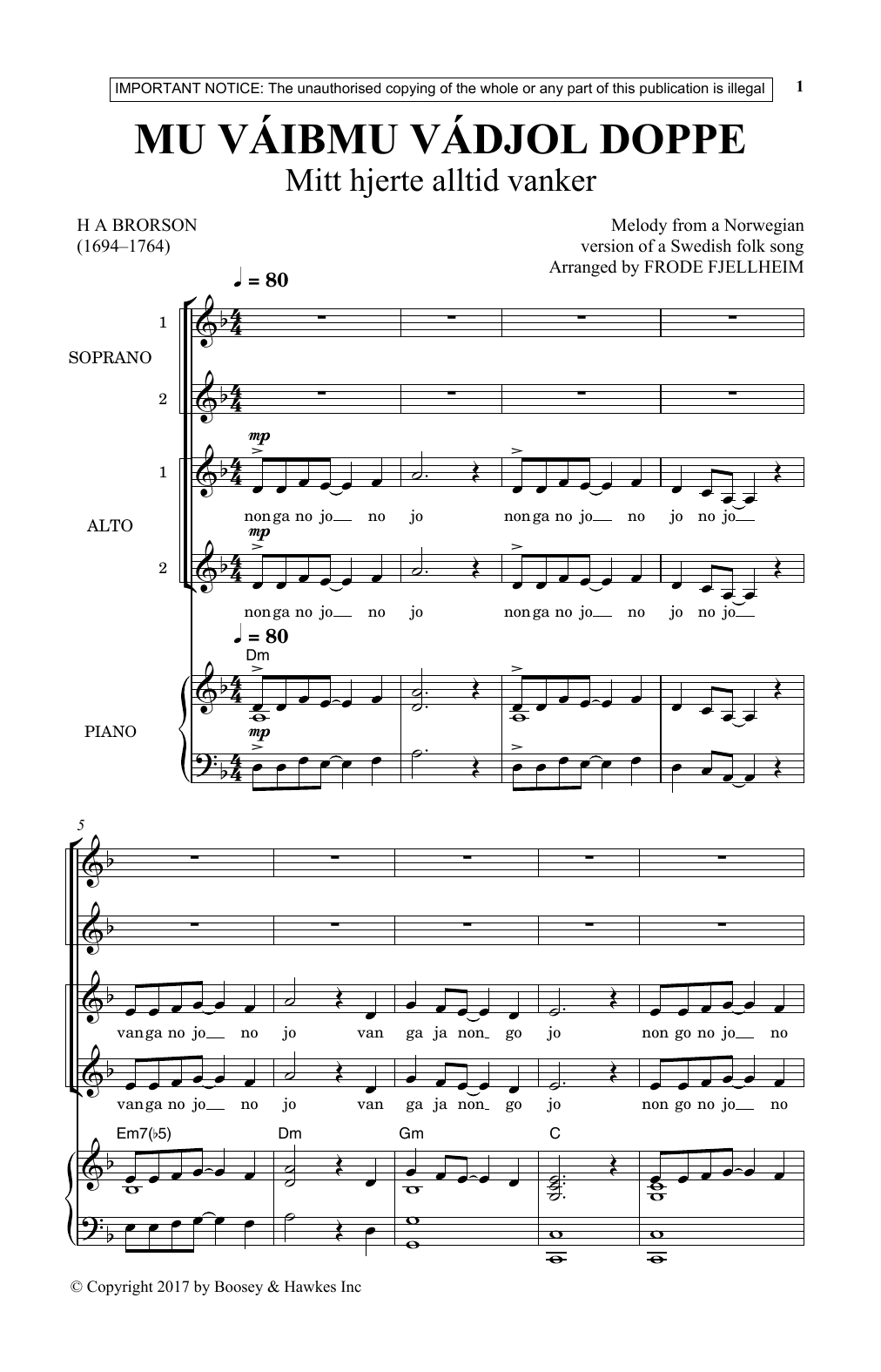 Frode Fjellheim Mu Vaibmu Vadjol Doppe sheet music notes and chords arranged for SSA Choir