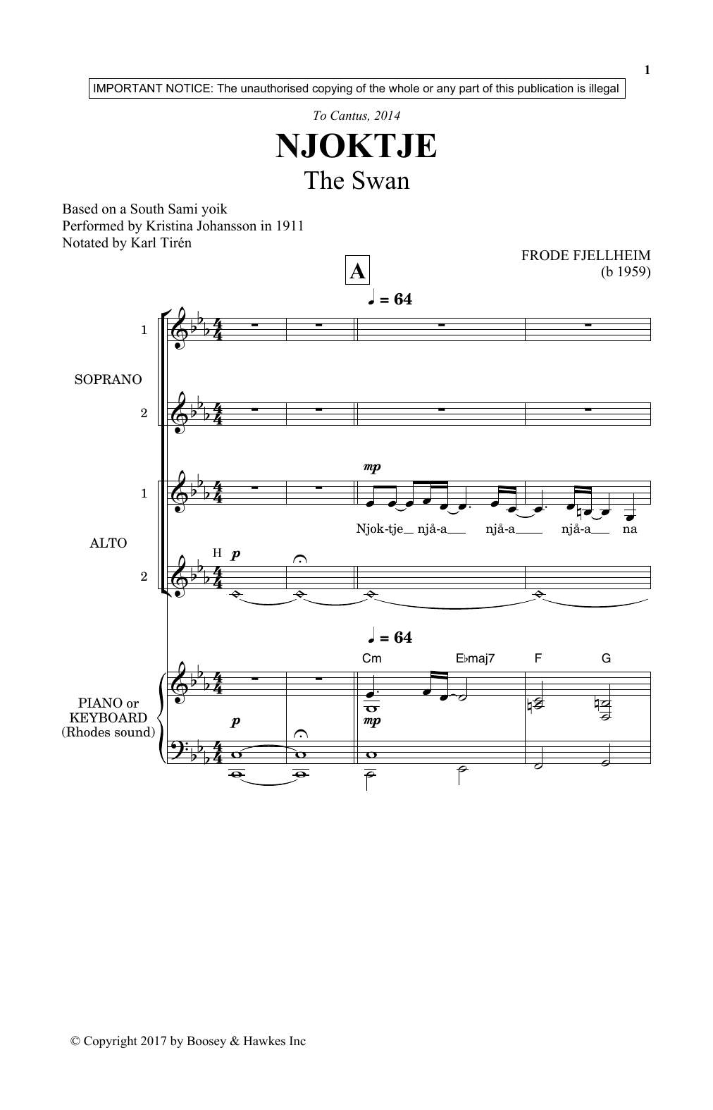 Frode Fjellheim Njoktje sheet music notes and chords arranged for SSA Choir