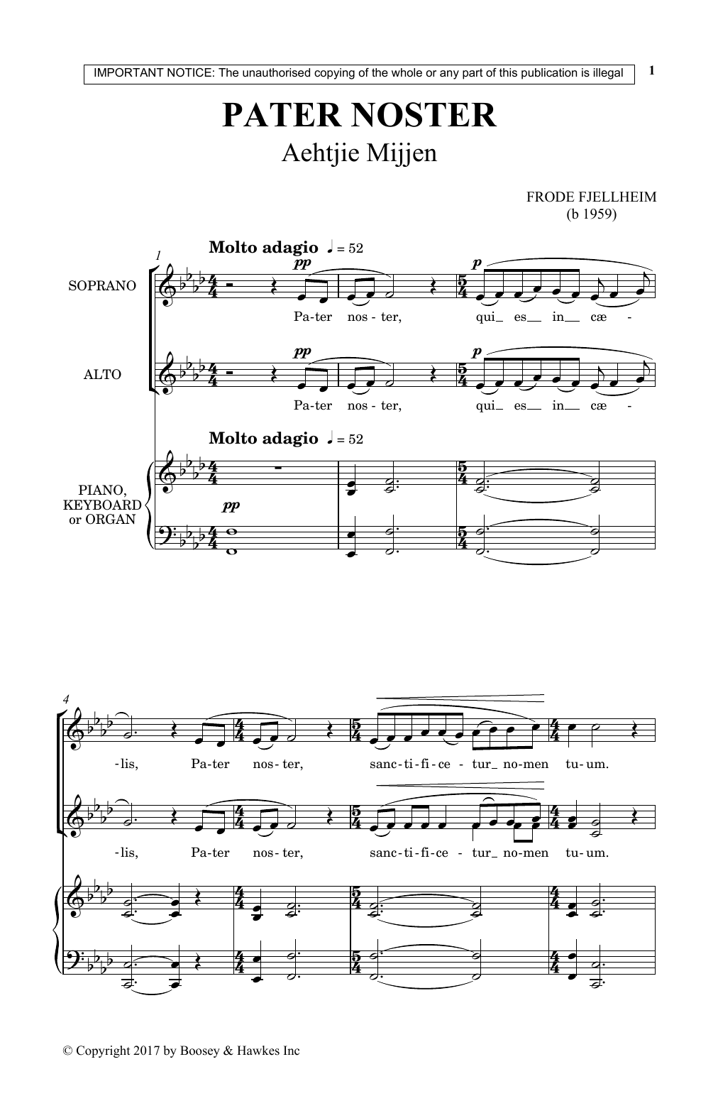 Frode Fjellheim Pater Noster sheet music notes and chords arranged for SSA Choir