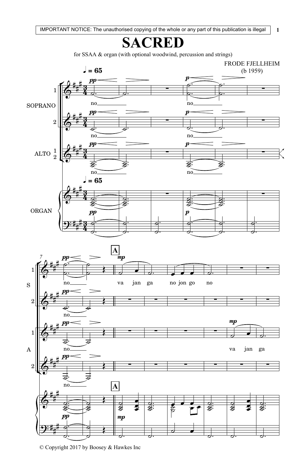 Frode Fjellheim Sacred sheet music notes and chords arranged for SSA Choir
