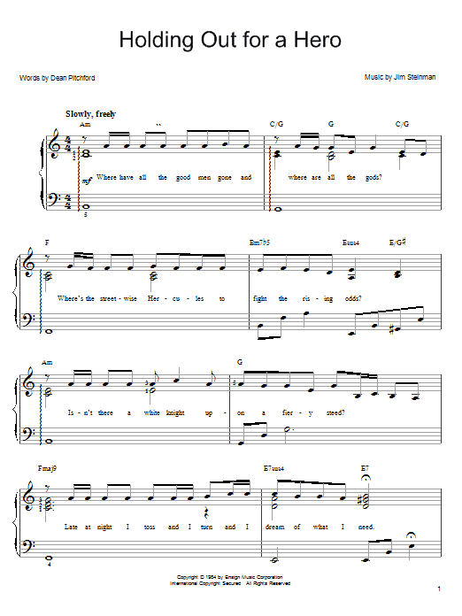 Frou Frou Holding Out For A Hero sheet music notes and chords arranged for Piano, Vocal & Guitar Chords (Right-Hand Melody)