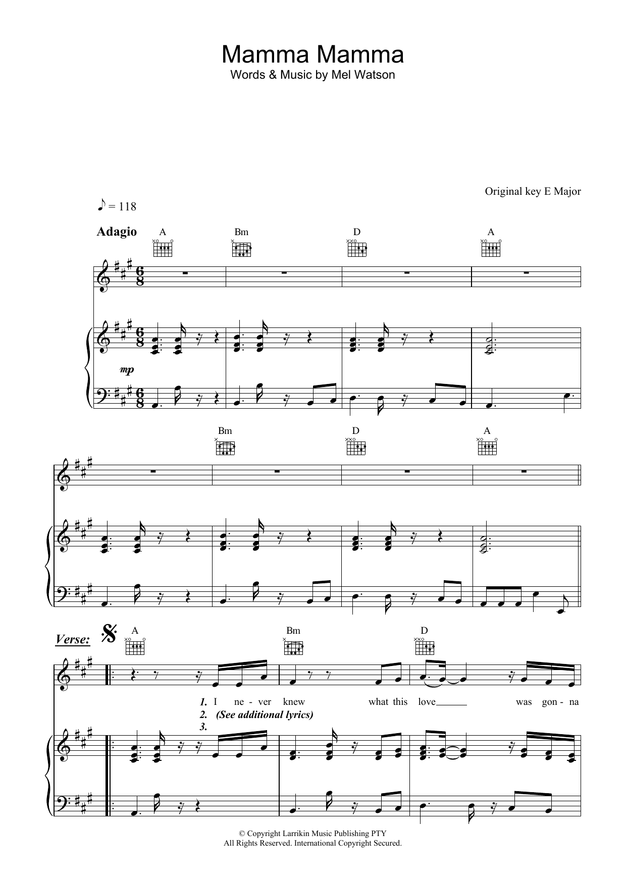 Fruit Mamma Mamma sheet music notes and chords arranged for Piano, Vocal & Guitar Chords