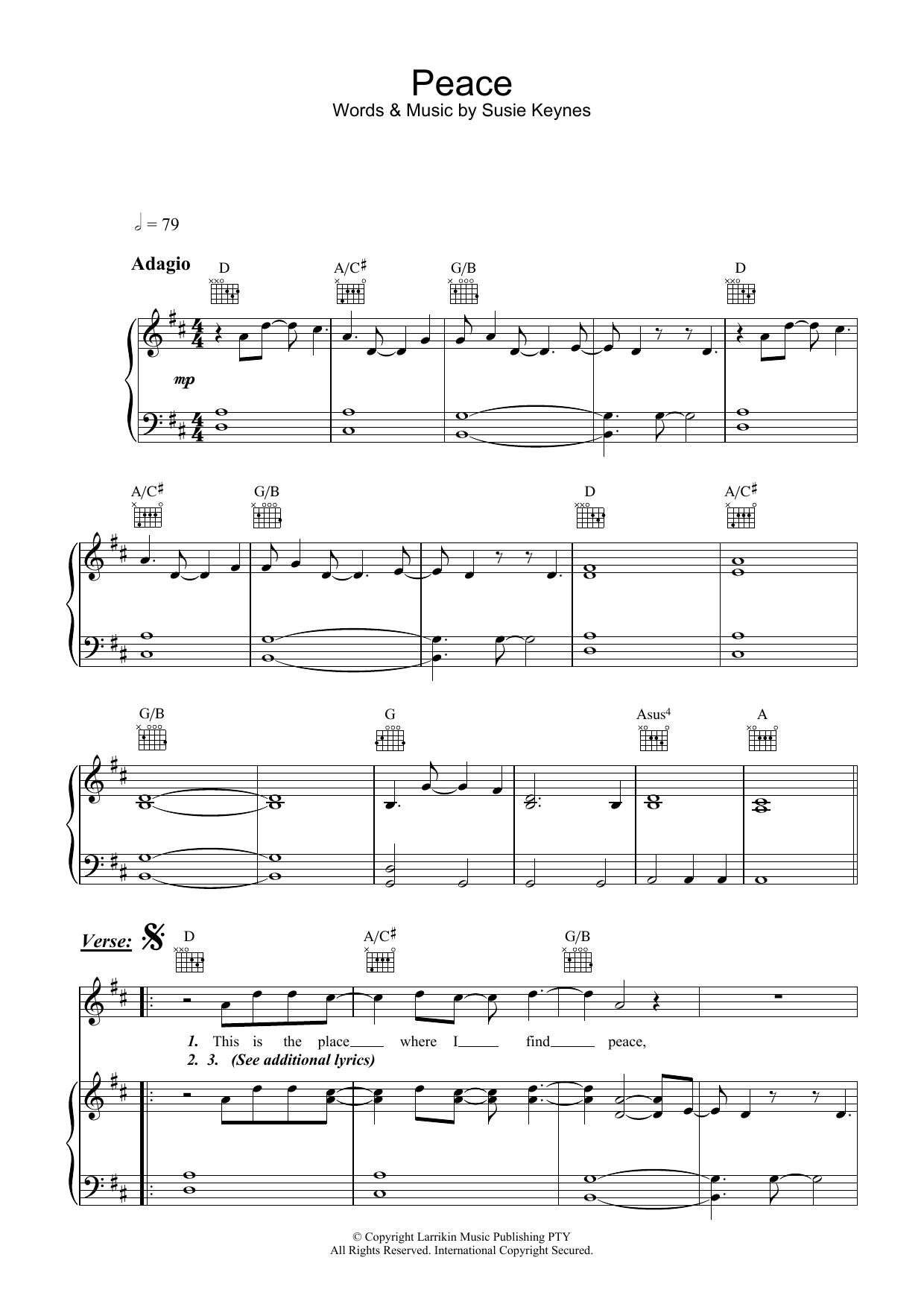 Fruit Peace sheet music notes and chords arranged for Piano, Vocal & Guitar Chords
