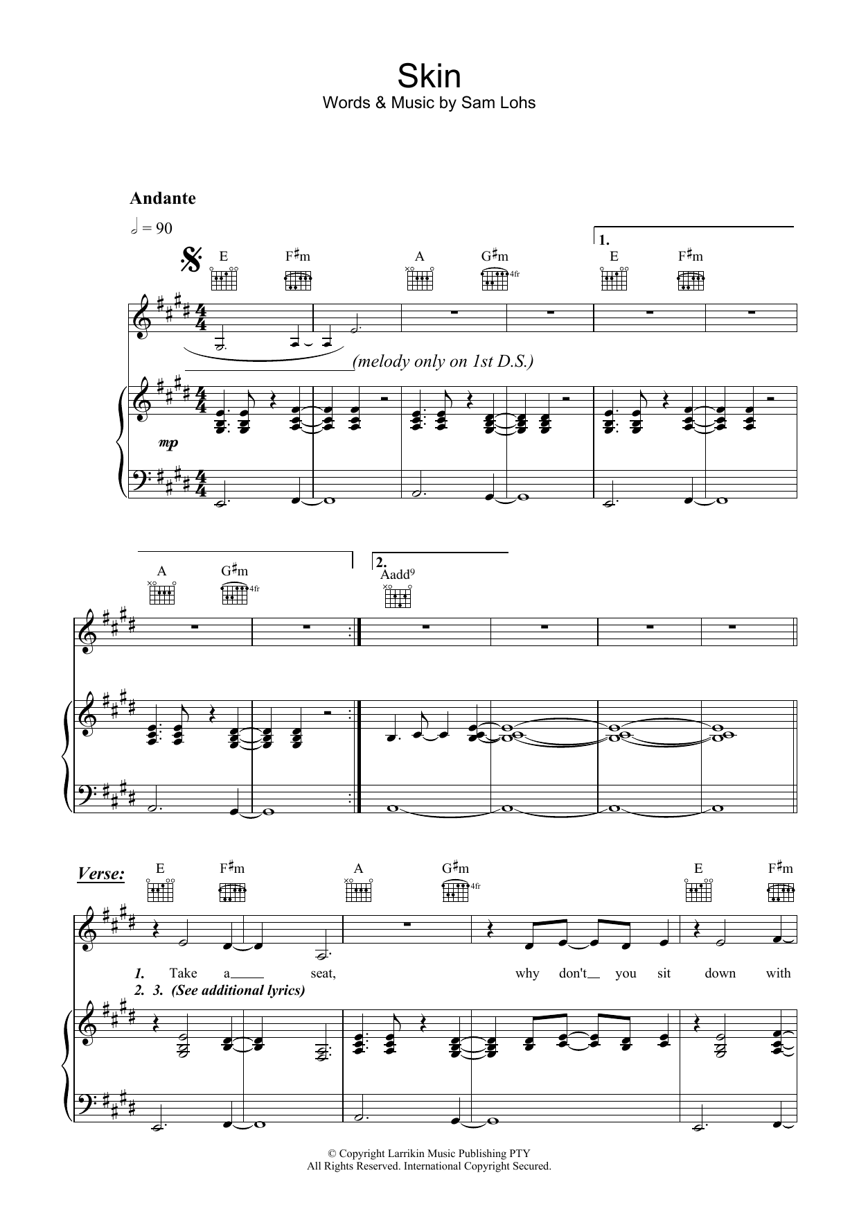 Fruit Skin sheet music notes and chords arranged for Piano, Vocal & Guitar Chords