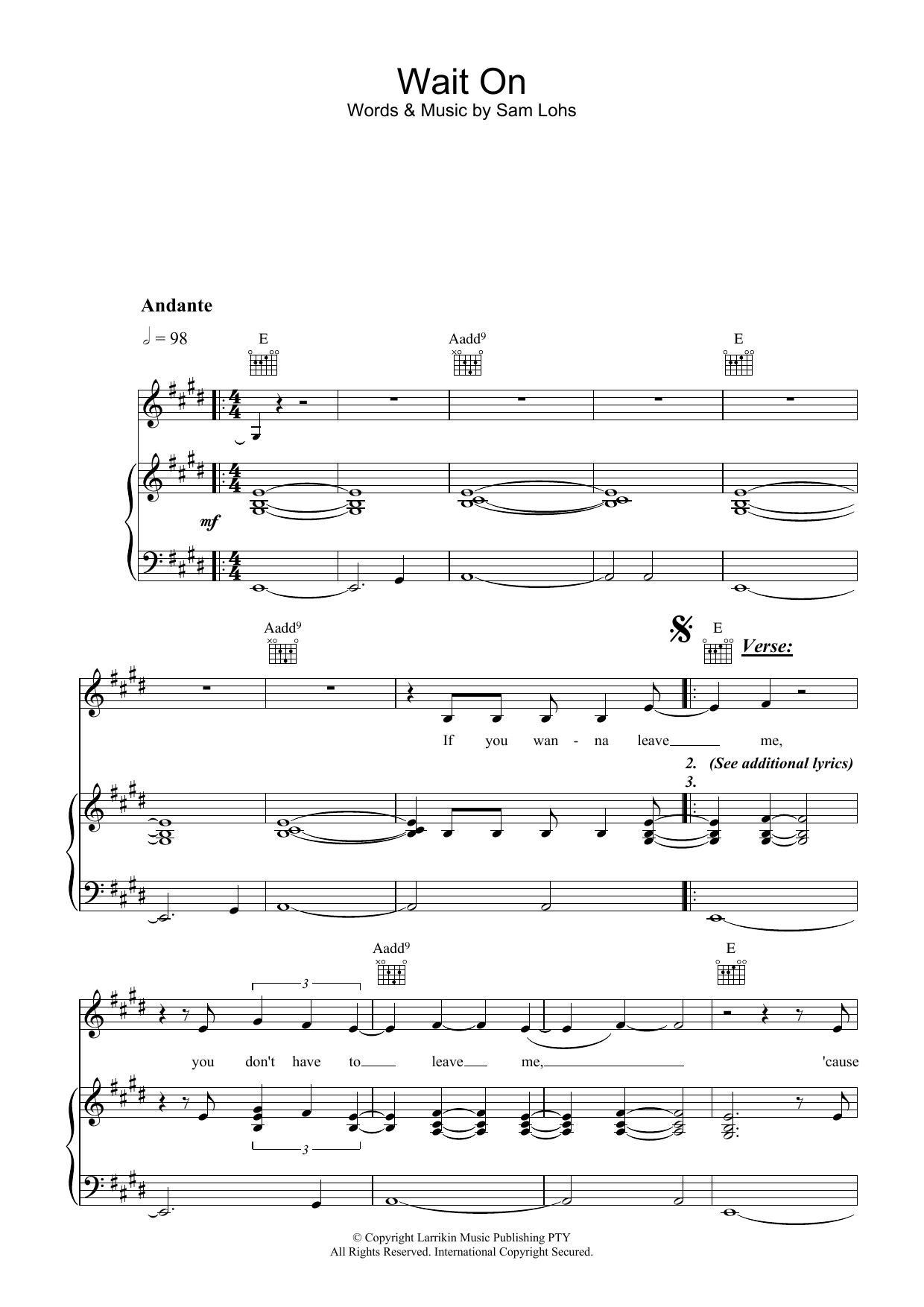 Fruit Wait On sheet music notes and chords arranged for Piano, Vocal & Guitar Chords
