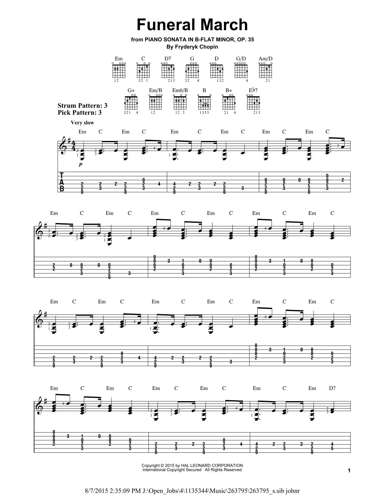 Fryderyk Chopin Funeral March sheet music notes and chords arranged for Easy Guitar Tab