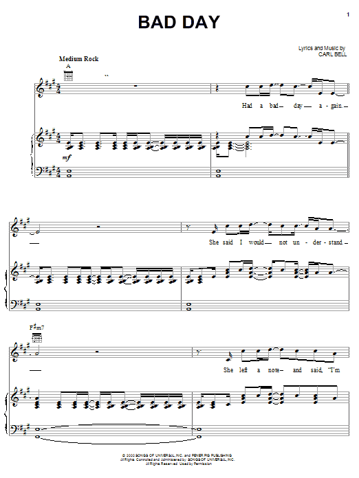 Fuel Bad Day sheet music notes and chords arranged for Piano, Vocal & Guitar Chords (Right-Hand Melody)