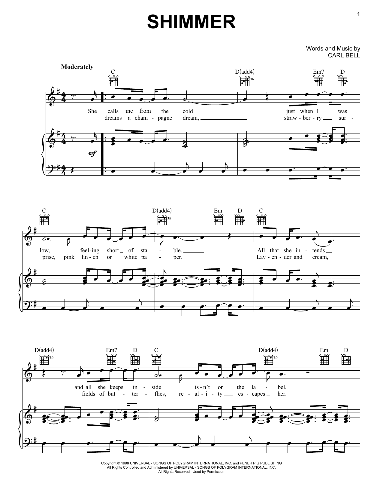 Fuel Shimmer sheet music notes and chords arranged for Piano, Vocal & Guitar Chords (Right-Hand Melody)