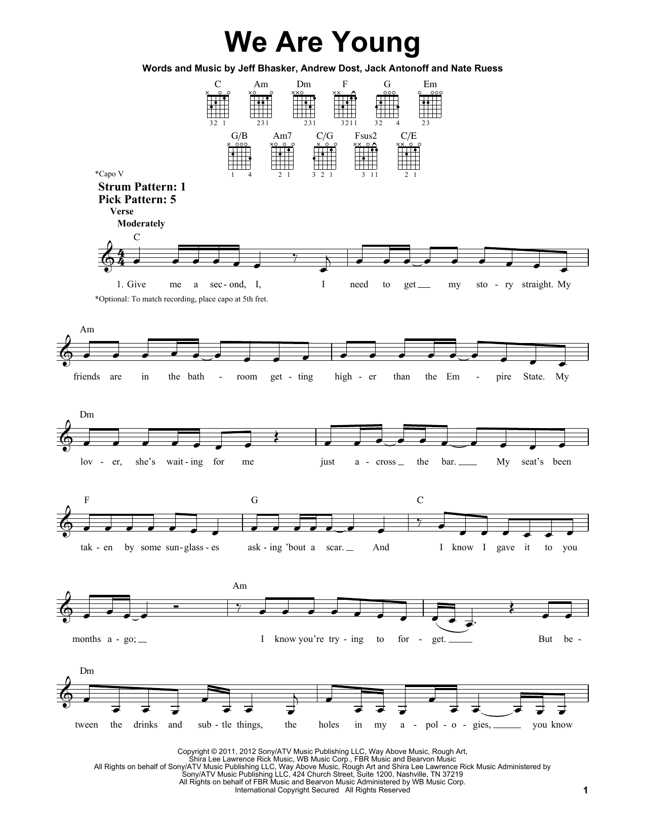 fun. featuring Janelle Monae We Are Young sheet music notes and chords arranged for Easy Guitar