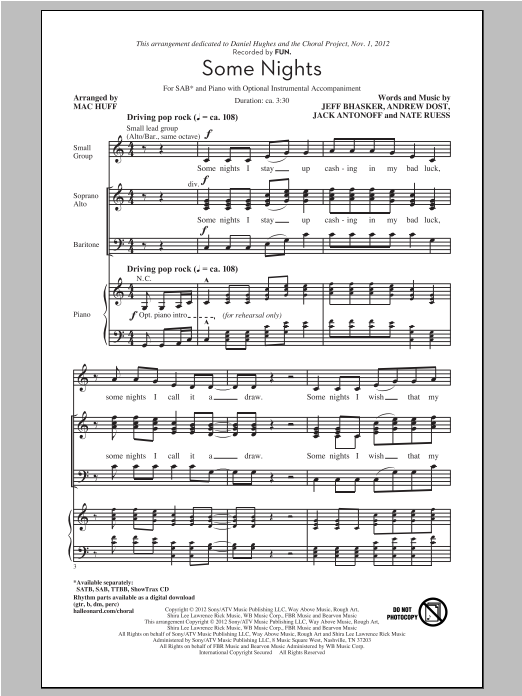 Mac Huff Some Nights sheet music notes and chords arranged for SAB Choir
