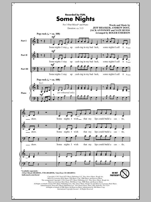 Roger Emerson Some Nights sheet music notes and chords arranged for TTB Choir