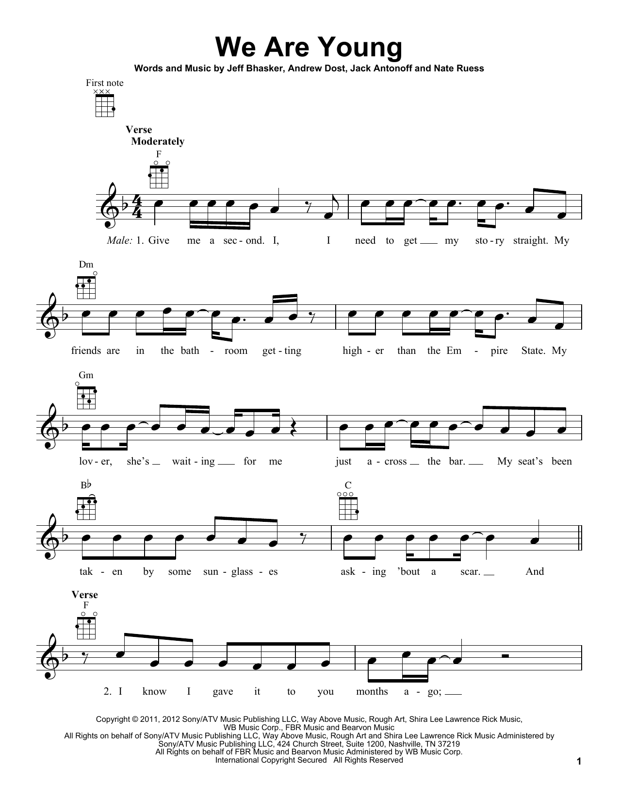 fun. We Are Young (feat. Janelle Monae) sheet music notes and chords arranged for Ukulele