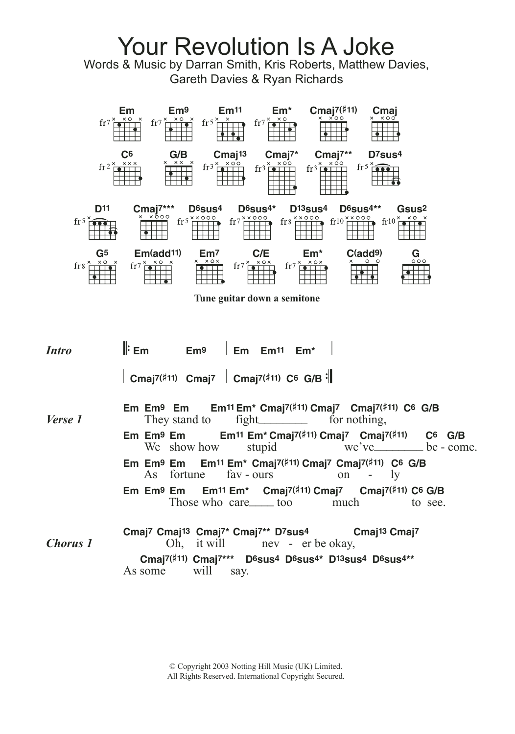 Funeral For A Friend Your Revolution Is A Joke sheet music notes and chords arranged for Guitar Chords/Lyrics