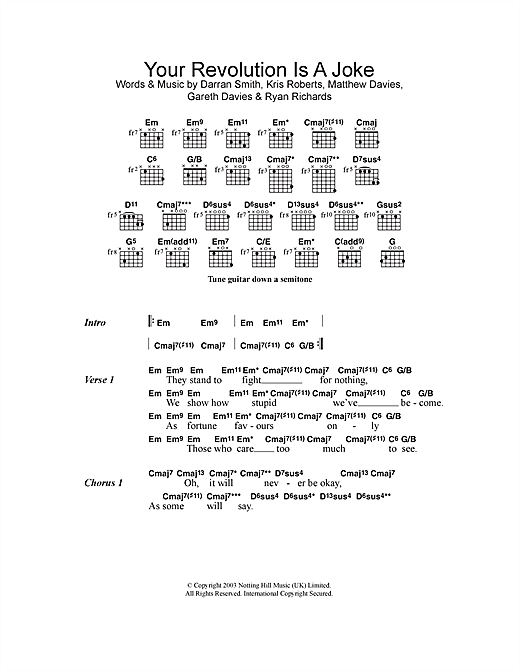 Funeral For A Friend Your Revolution Is A Joke sheet music notes and chords arranged for Guitar Chords/Lyrics
