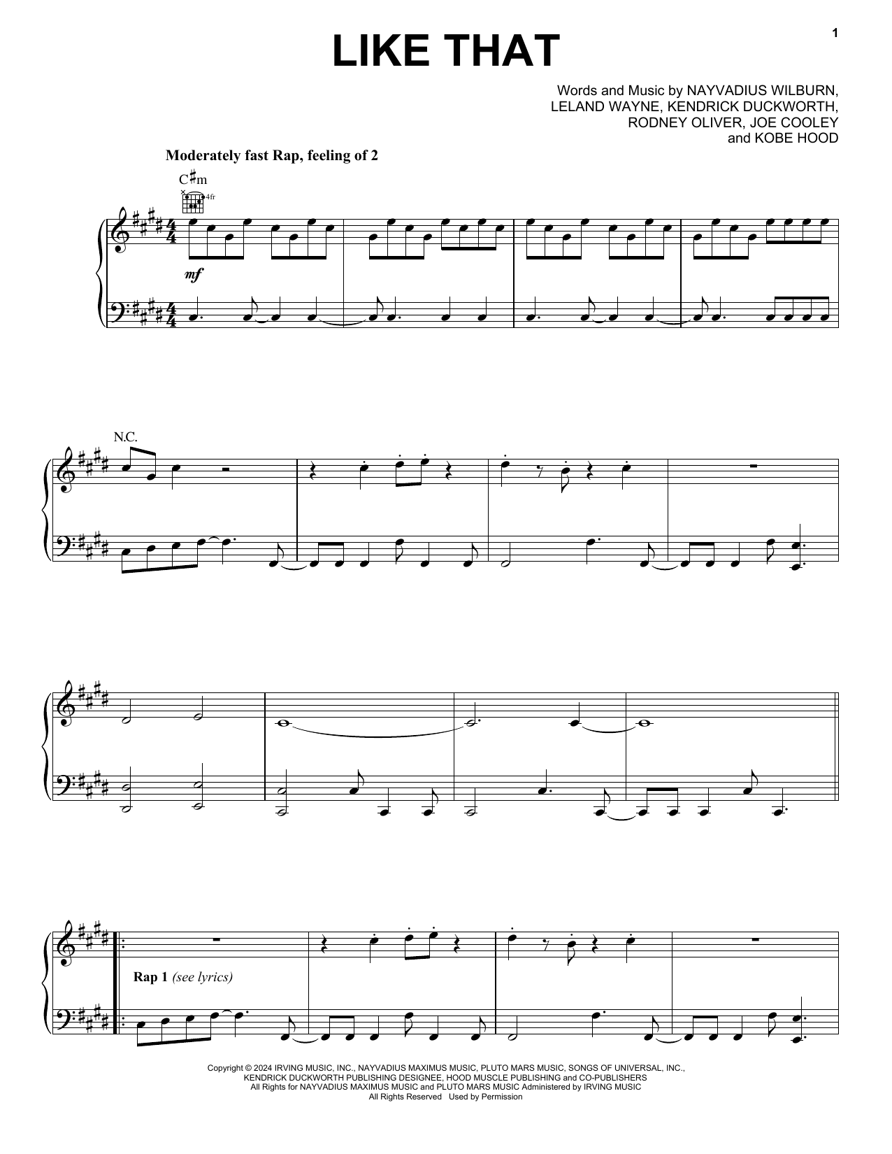 Future & Metro Boomin feat. Kendrik Lamar Like That sheet music notes and chords arranged for Piano, Vocal & Guitar Chords (Right-Hand Melody)