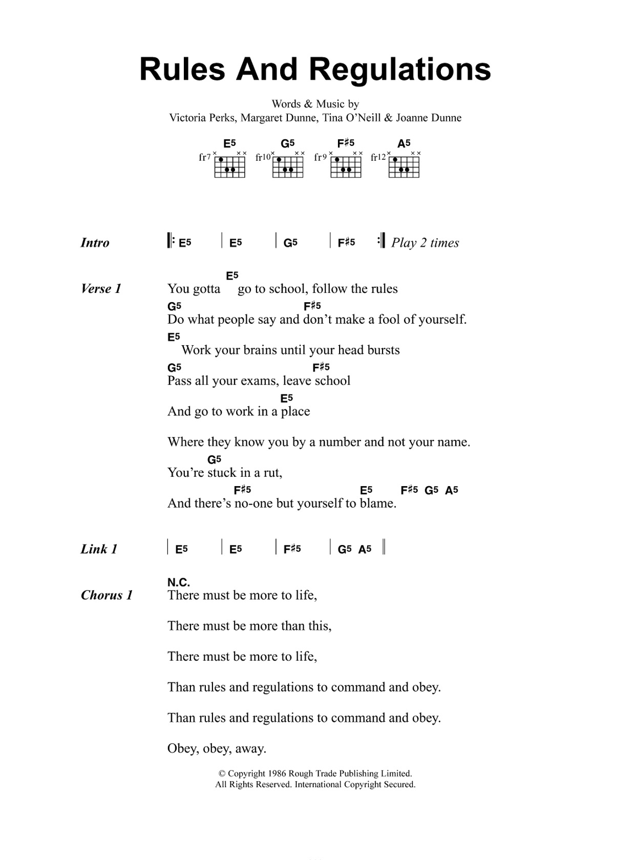 Fuzzbox Rules And Regulations sheet music notes and chords arranged for Guitar Chords/Lyrics