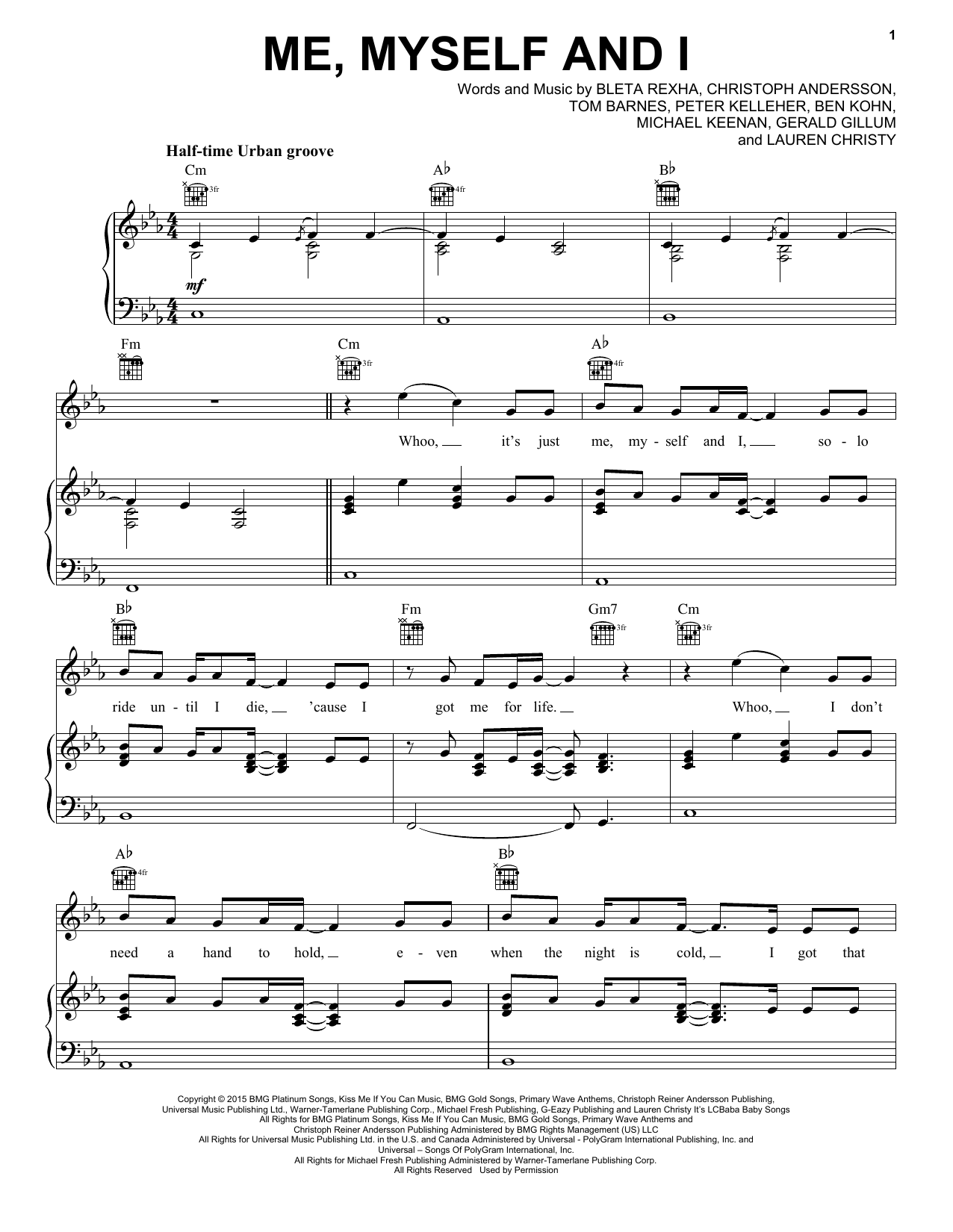 G-Eazy Me, Myself & I sheet music notes and chords arranged for Piano, Vocal & Guitar Chords (Right-Hand Melody)
