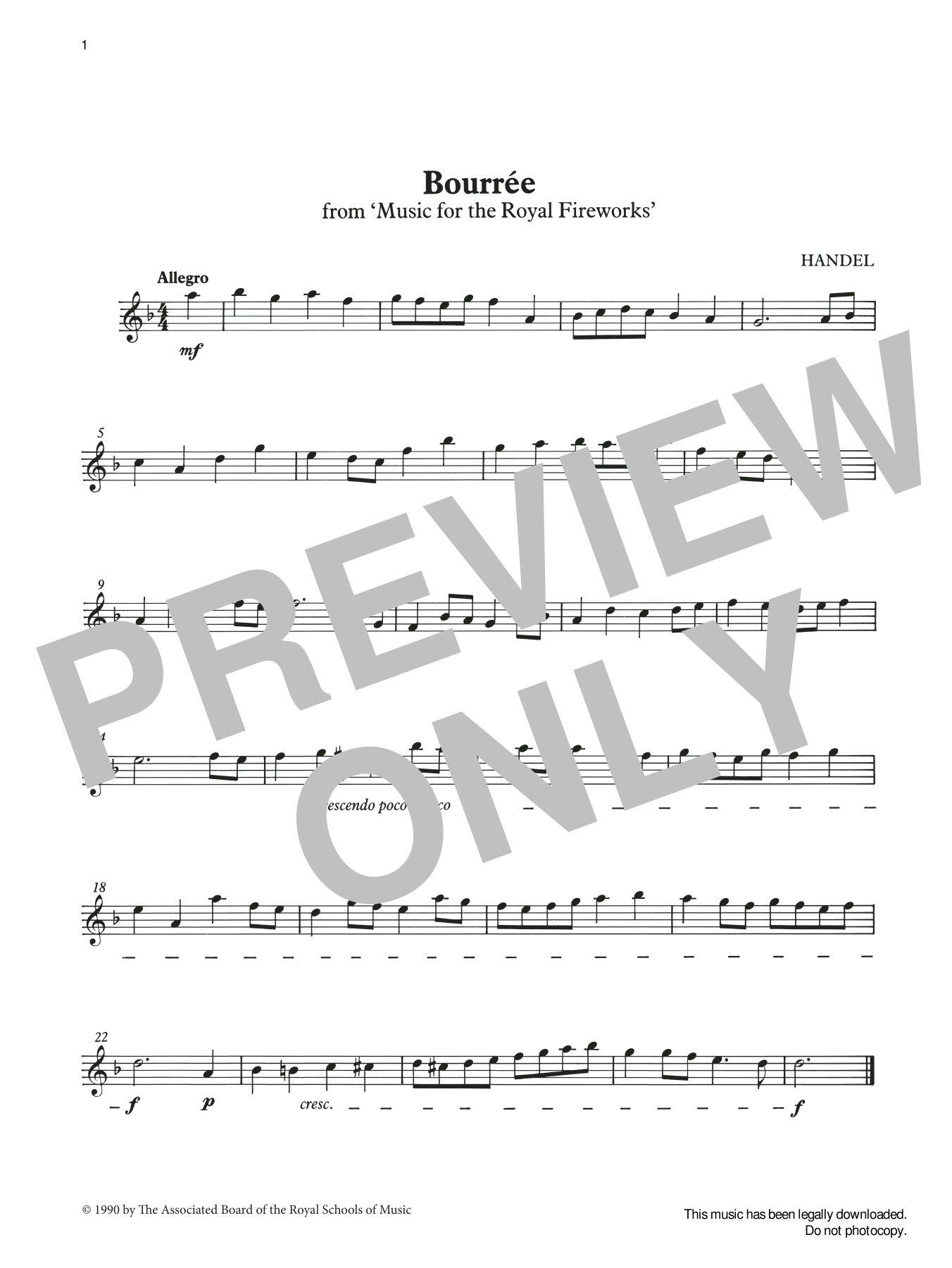 G. F. Handel Bourrée from Graded Music for Tuned Percussion, Book I sheet music notes and chords arranged for Percussion Solo