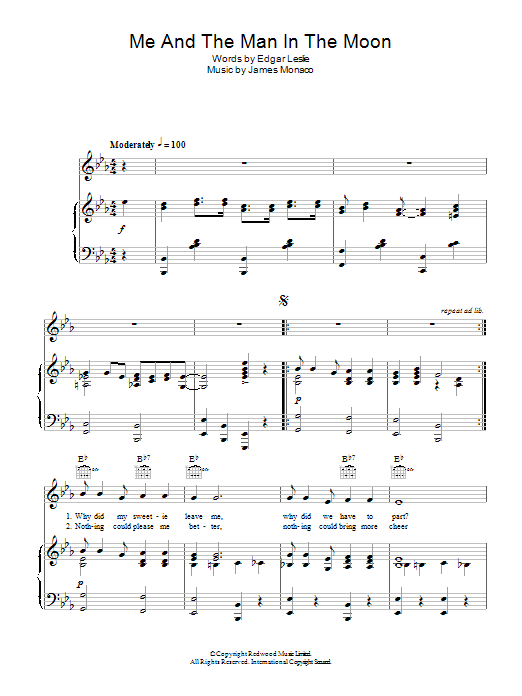 G. H. Elliott Me And The Man In The Moon sheet music notes and chords arranged for Piano, Vocal & Guitar Chords