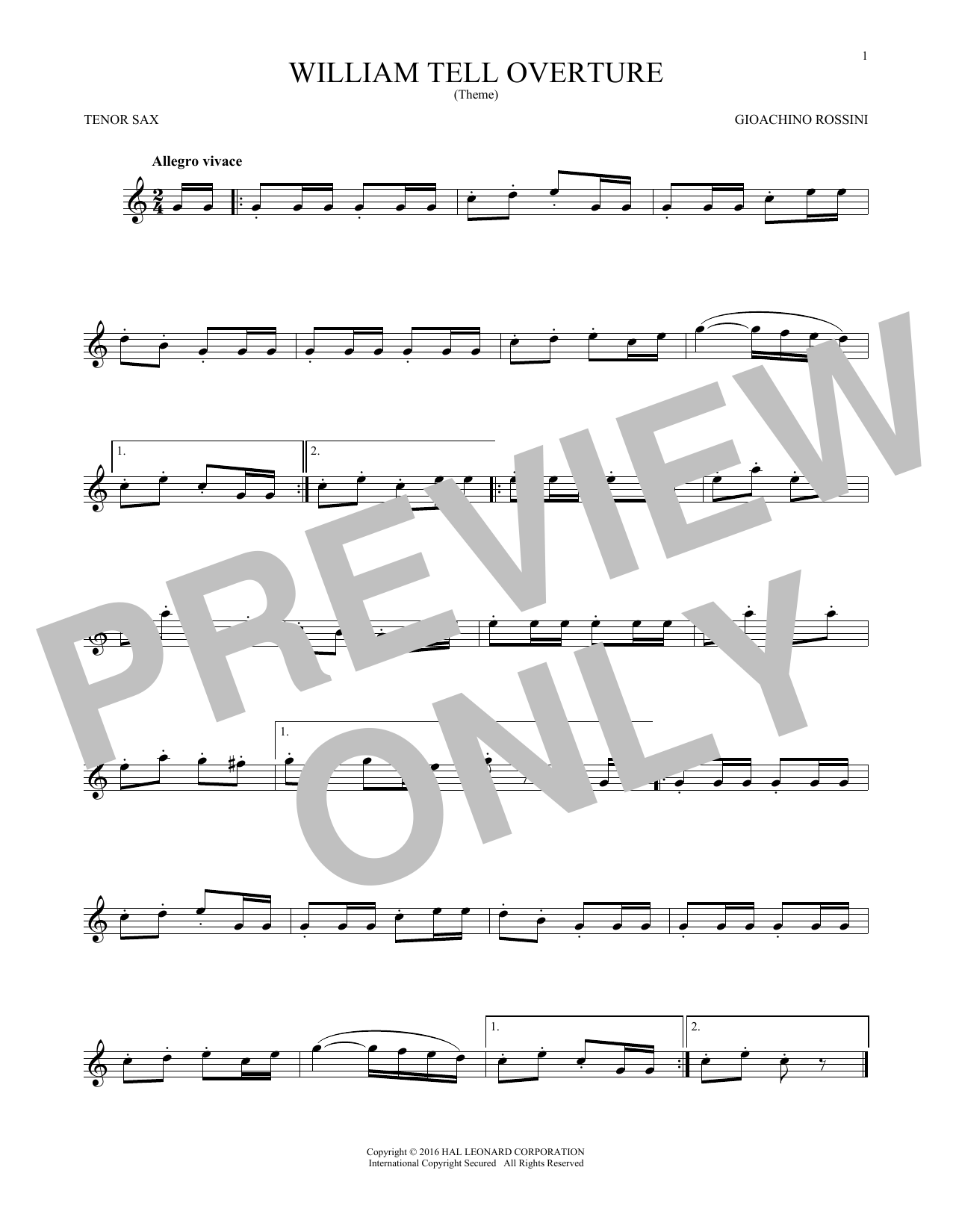 G. Rossini William Tell Overture sheet music notes and chords arranged for Trombone Solo